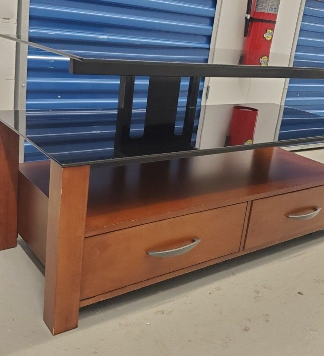 Glass TV Stand Storage Wooden Draws