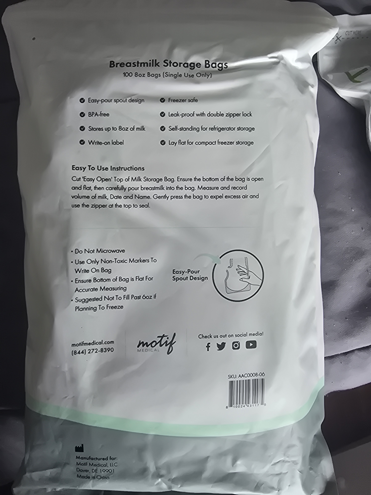Motif Medical Breastmilk Storage Bags - 3 Packs of 100 - photo 3