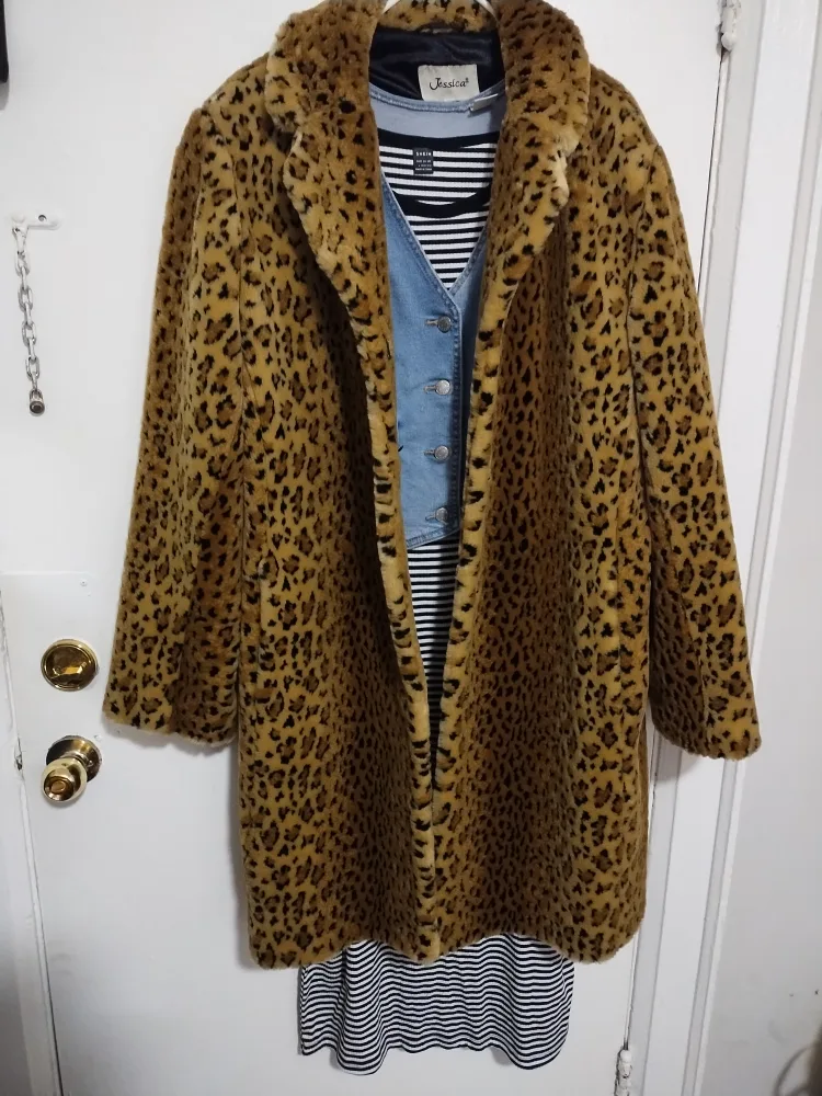 Jessica furry fuzzy  Leopard Print Faux Fur Coat thumbnail