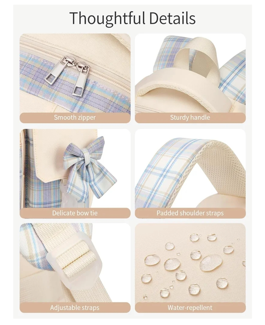 Vankany Plaid Bow Backpack for Girls - photo 4