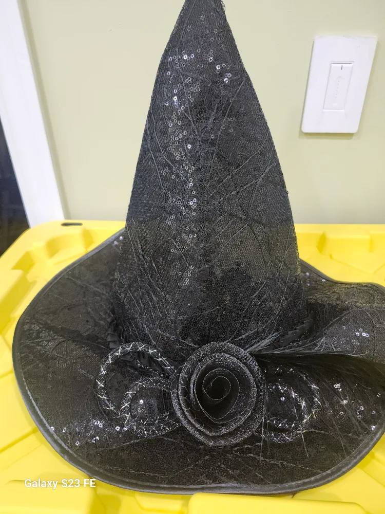 Black Witch Hat with Sequins & Rose image indicator(2)