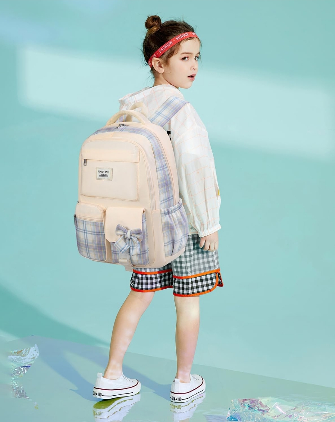 Vankany Plaid Bow Backpack for Girls - photo 2