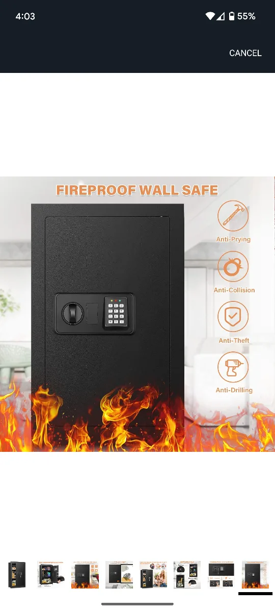 Black Digital Wall Safe with Removable Shelf image indicator(7)