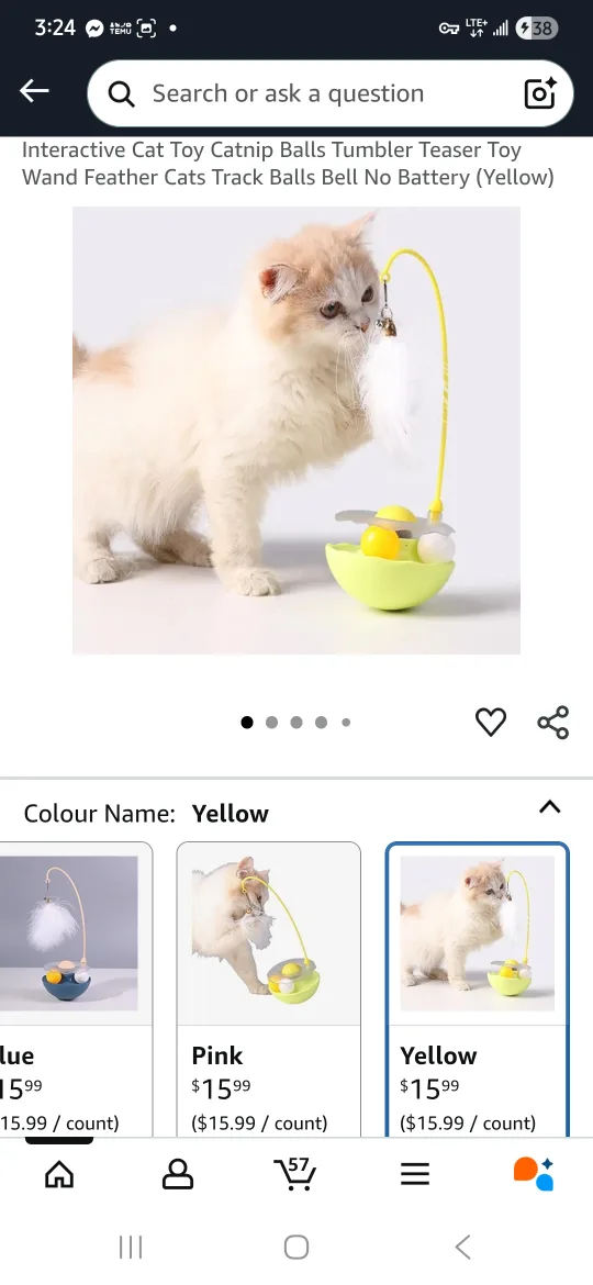 NEW Yellow Tumbler Cat Toy with Feather 😻 image indicator(4)