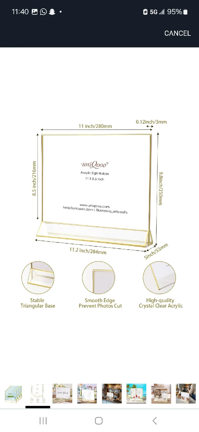 Uniqooo Acrylic Sign Holder 8.5 x 11 inch - 4 Pack image indicator(2)