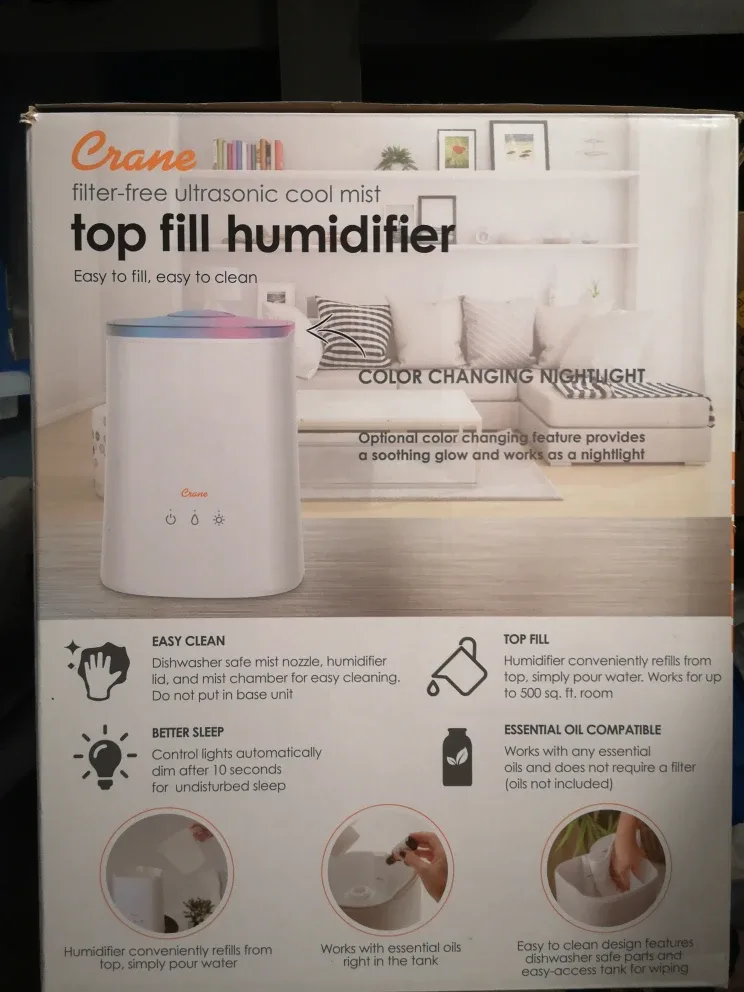 Crane Top Fill Ultrasonic Cool Mist Humidifier image indicator(2)