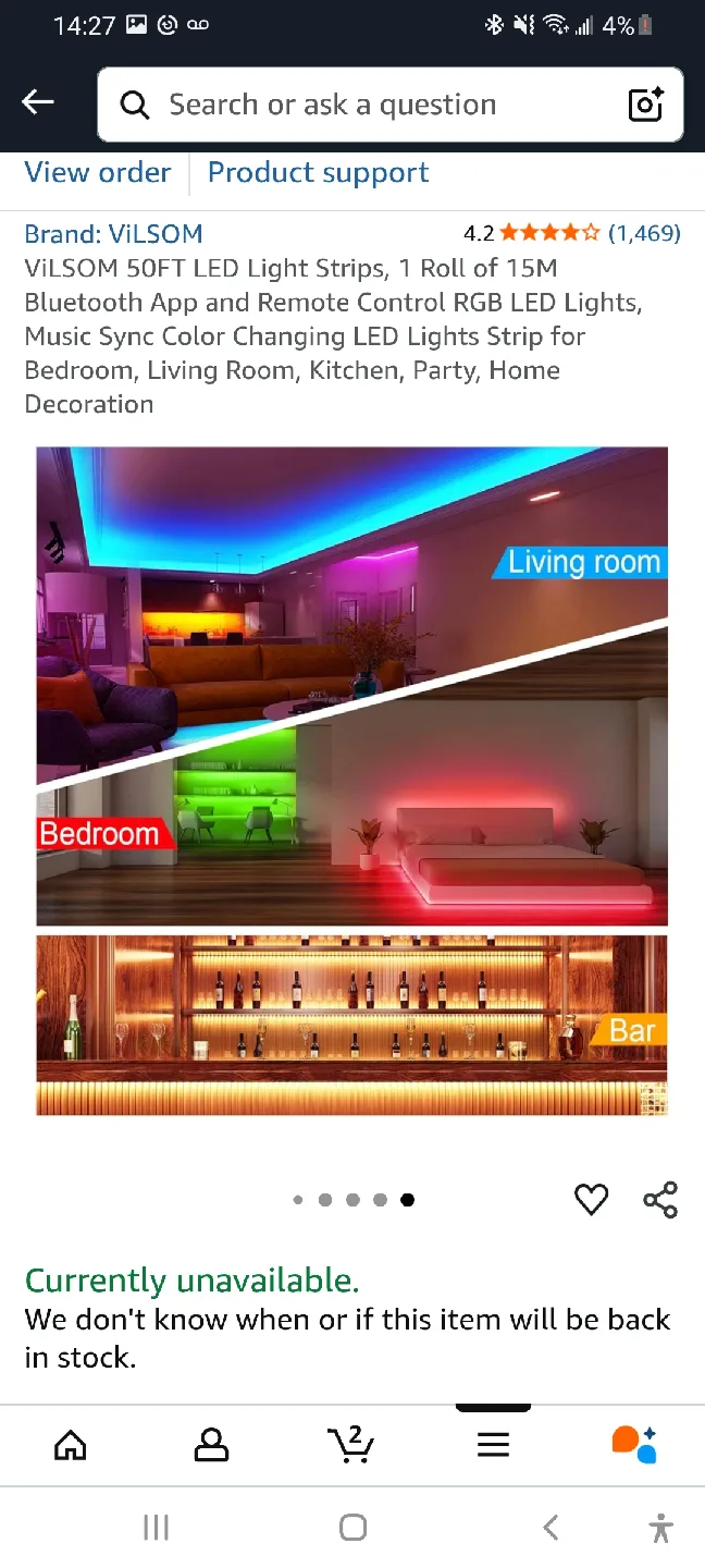 BNIB VILSOM 50FT LED Light Strips - RGB Colour Changing image indicator(2)