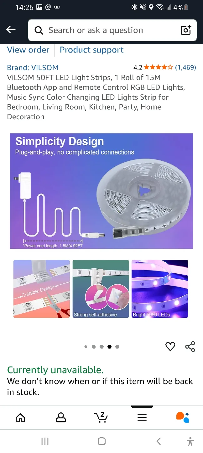 BNIB VILSOM 50FT LED Light Strips - RGB Colour Changing image indicator(3)