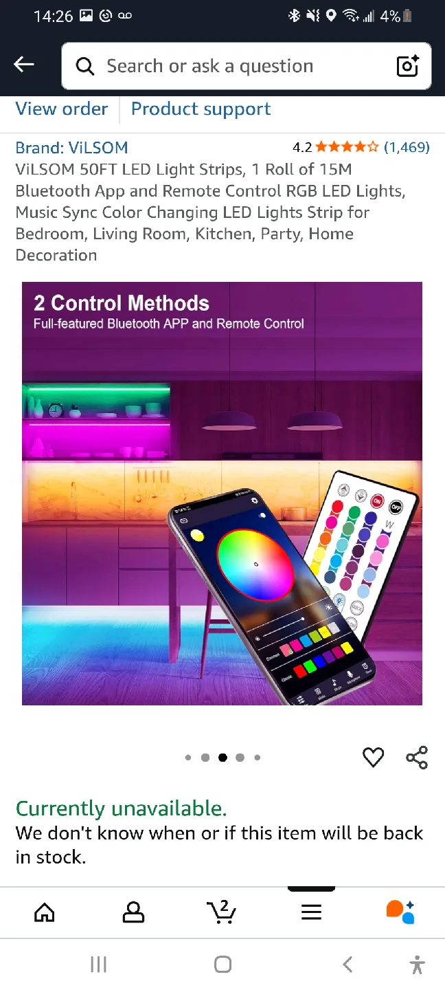 BNIB VILSOM 50FT LED Light Strips - RGB Colour Changing image indicator(4)