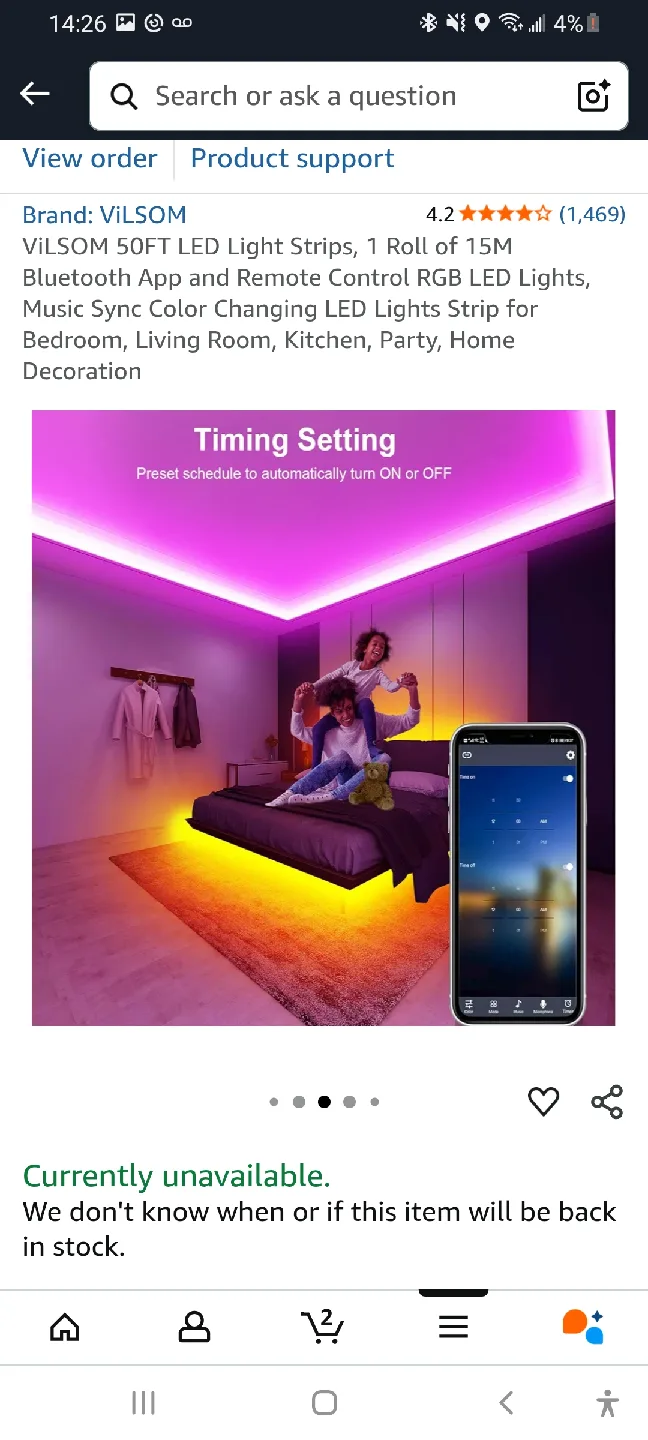 BNIB VILSOM 50FT LED Light Strips - RGB Colour Changing image indicator(5)