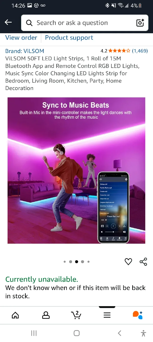 BNIB VILSOM 50FT LED Light Strips - RGB Colour Changing image indicator(6)