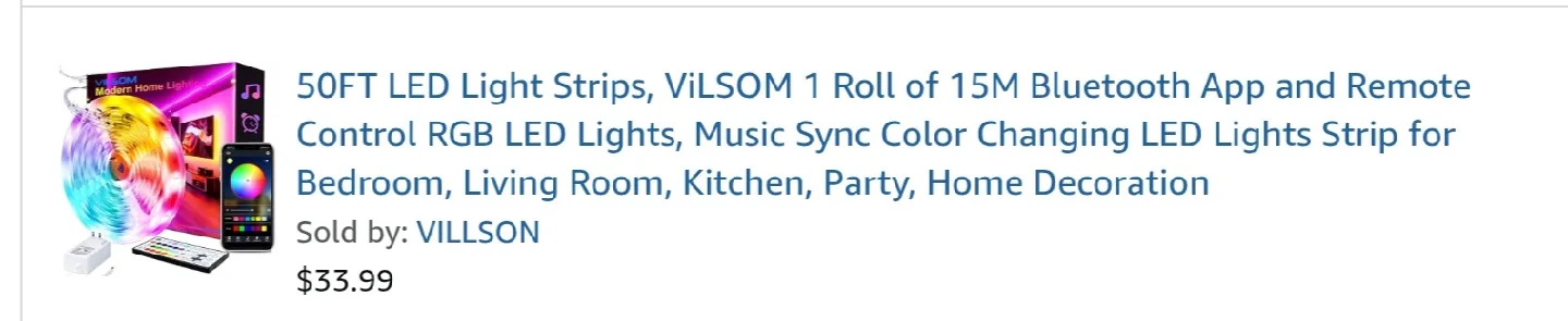 BNIB VILSOM 50FT LED Light Strips - RGB Colour Changing image indicator(7)