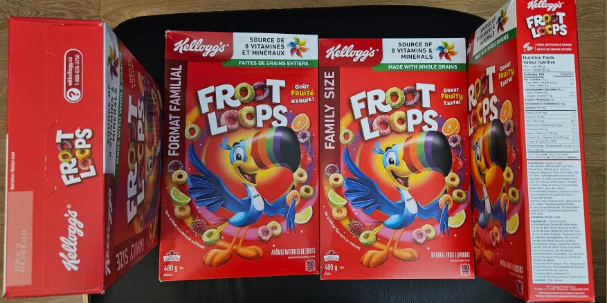 🥕4 boxes Kellogg's Froot Loops Family Size Cereal - 480g thumbnail