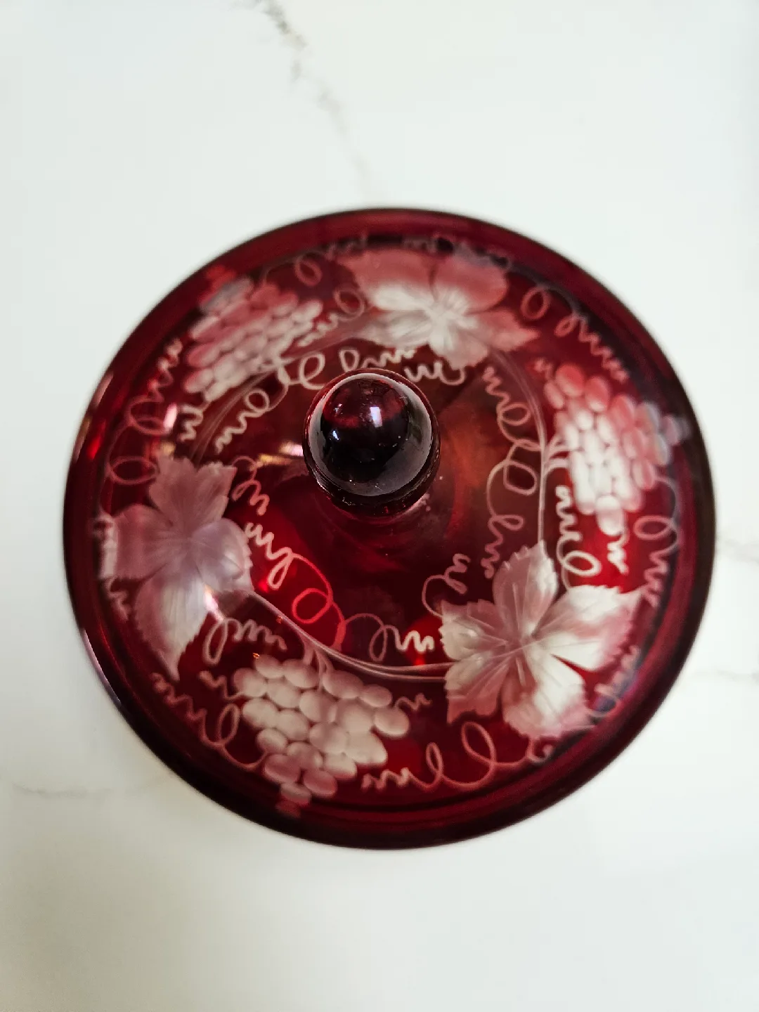 Red Glass Candy Dish with Lid image indicator(3)