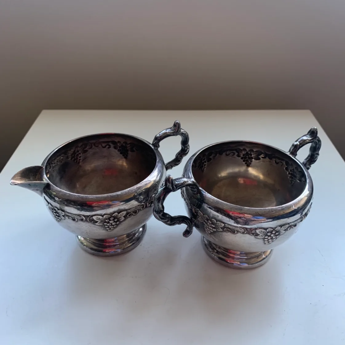 Antique sugar bowl and creamer (decorative only) thumbnail