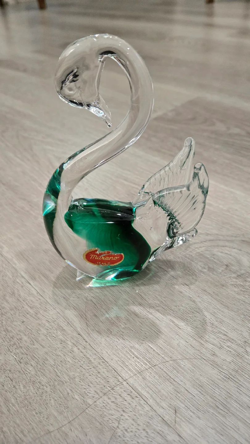 Murano Glass Swan Figurine - Green Accent thumbnail