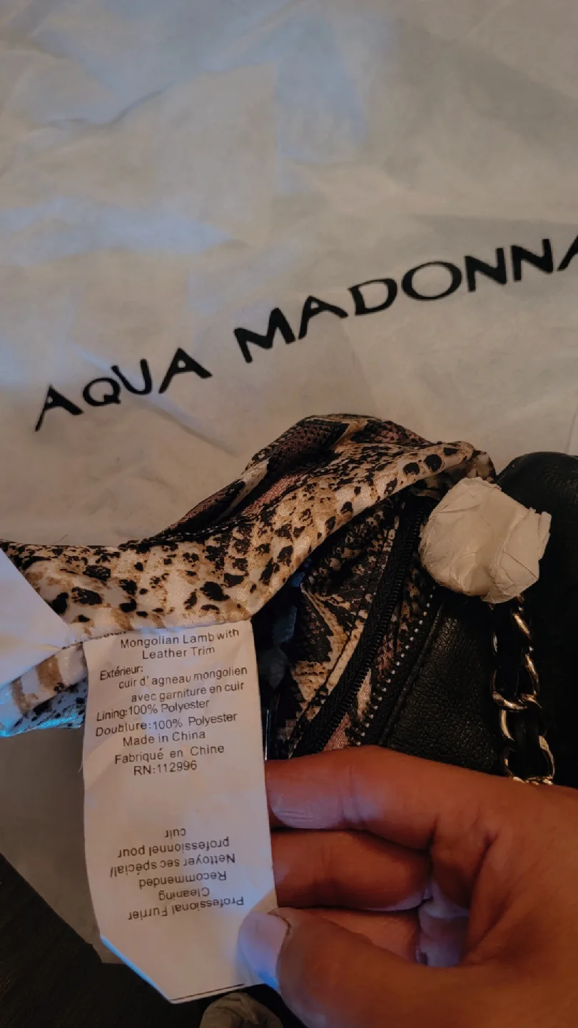 Aqua Madonna Black Mongolian Lamb fur Leather Trim Bag image indicator(2)