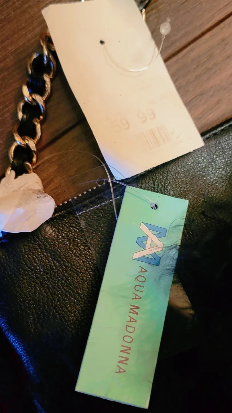 Aqua Madonna Black Mongolian Lamb fur Leather Trim Bag image indicator(3)