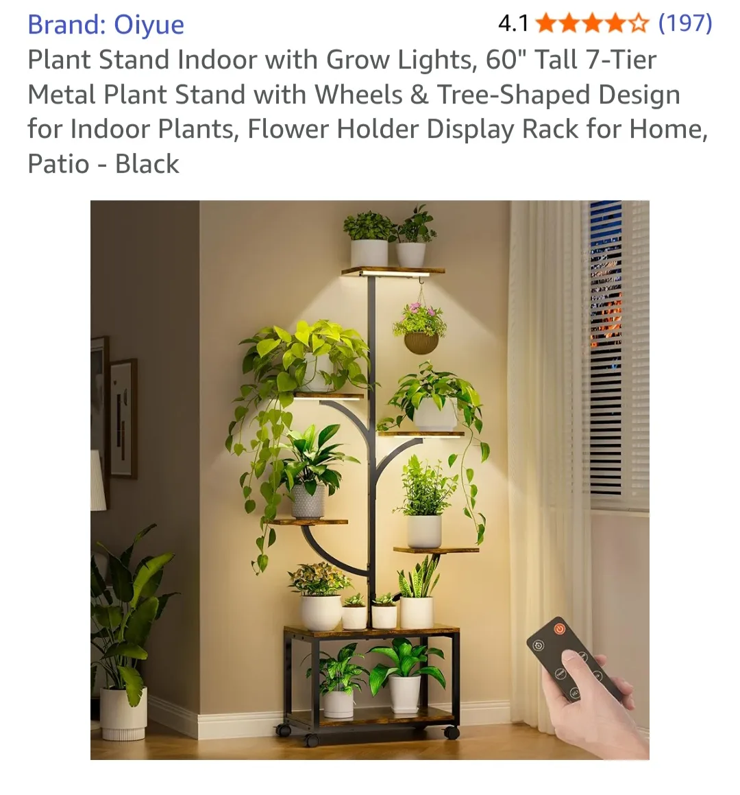 Oiyue 7-Tier Plant Stand with Grow Lights - on Wheels