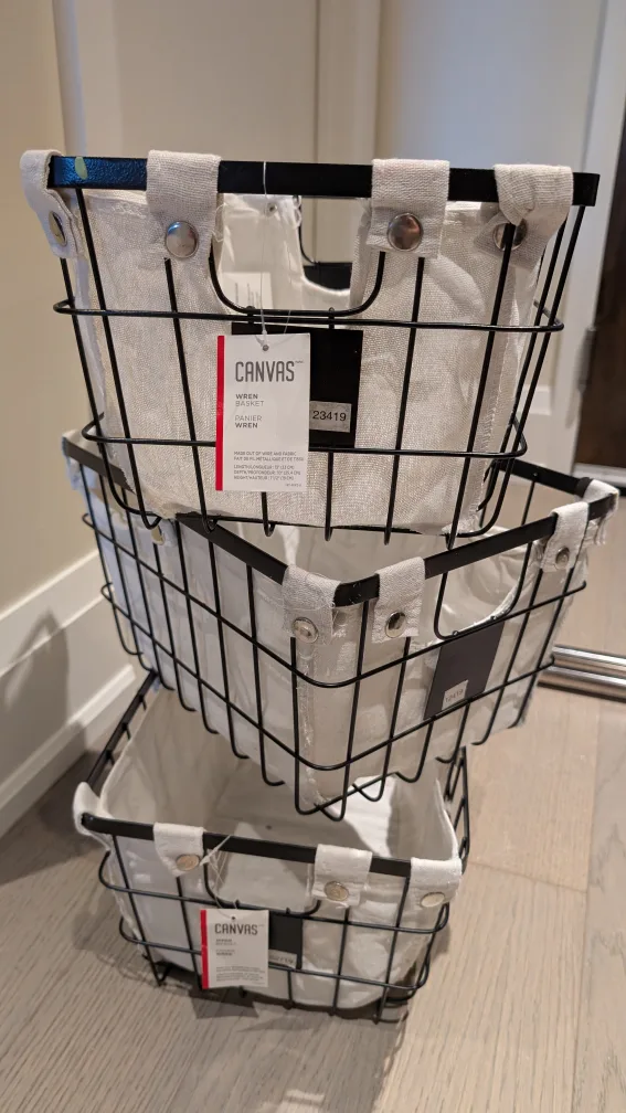 Set of 3 Canvas Wren Baskets never used, still with labels thumbnail
