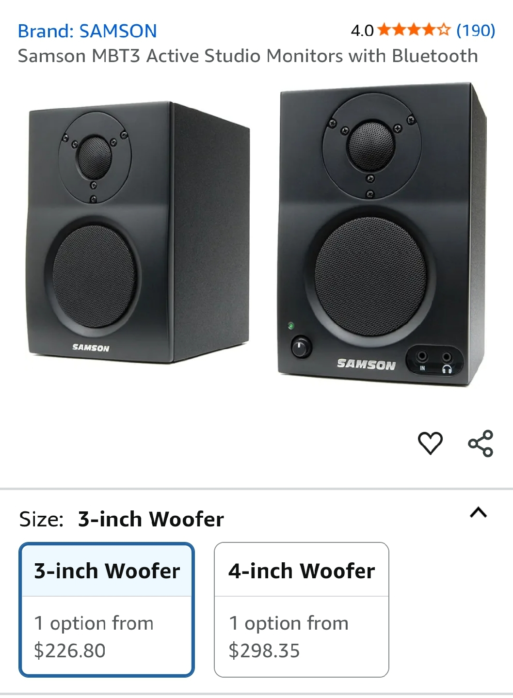 Samson MediaOne BT3 Active Studio Monitors