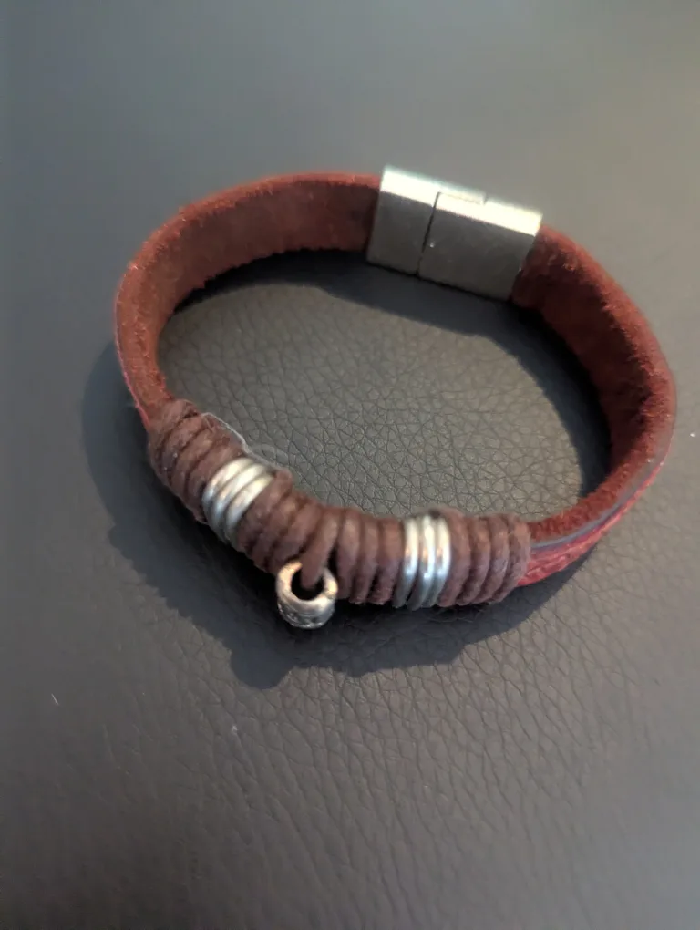 Leather Bracelet - Brown & Silver thumbnail
