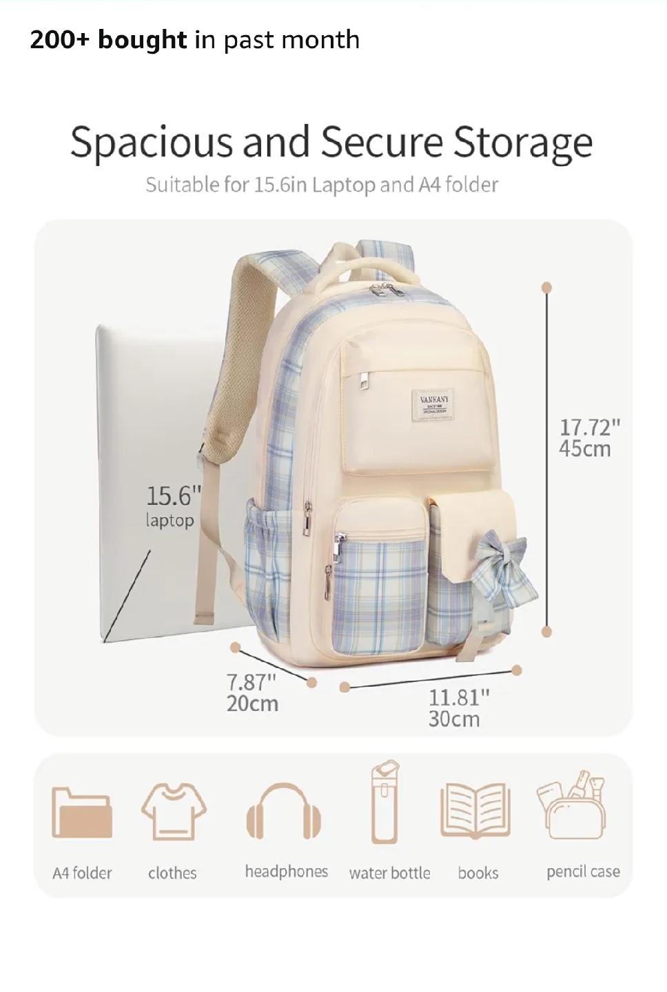 Vankany Plaid Bow Backpack for Girls - photo 5
