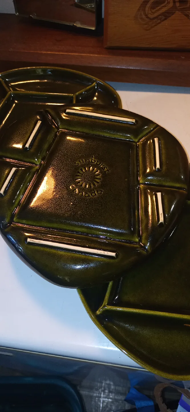 6-  1970s Canadiana Sunburst Fondue/Dinner Plates image indicator(2)