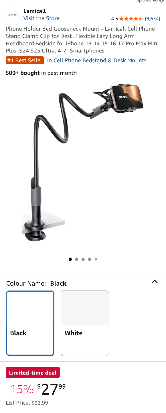 Lamicall Cell Phone Holder Gooseneck Mount - Black 🥕 - photo 3