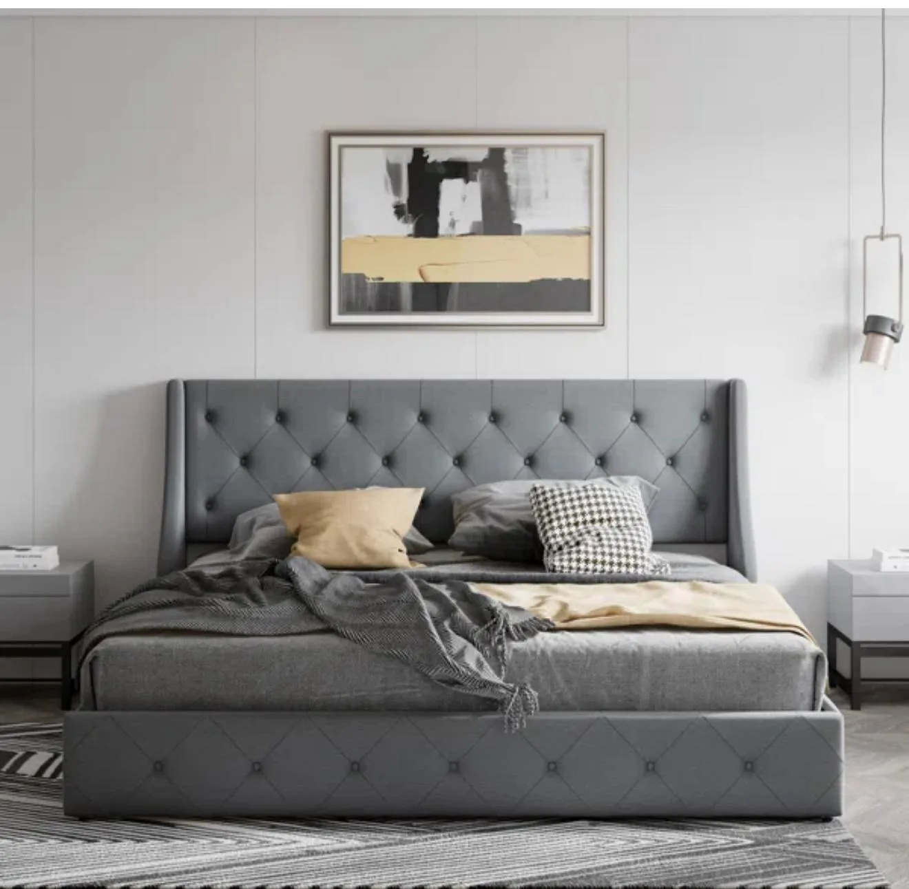 King Size Grey Upholstered Bed Frame image indicator(7)