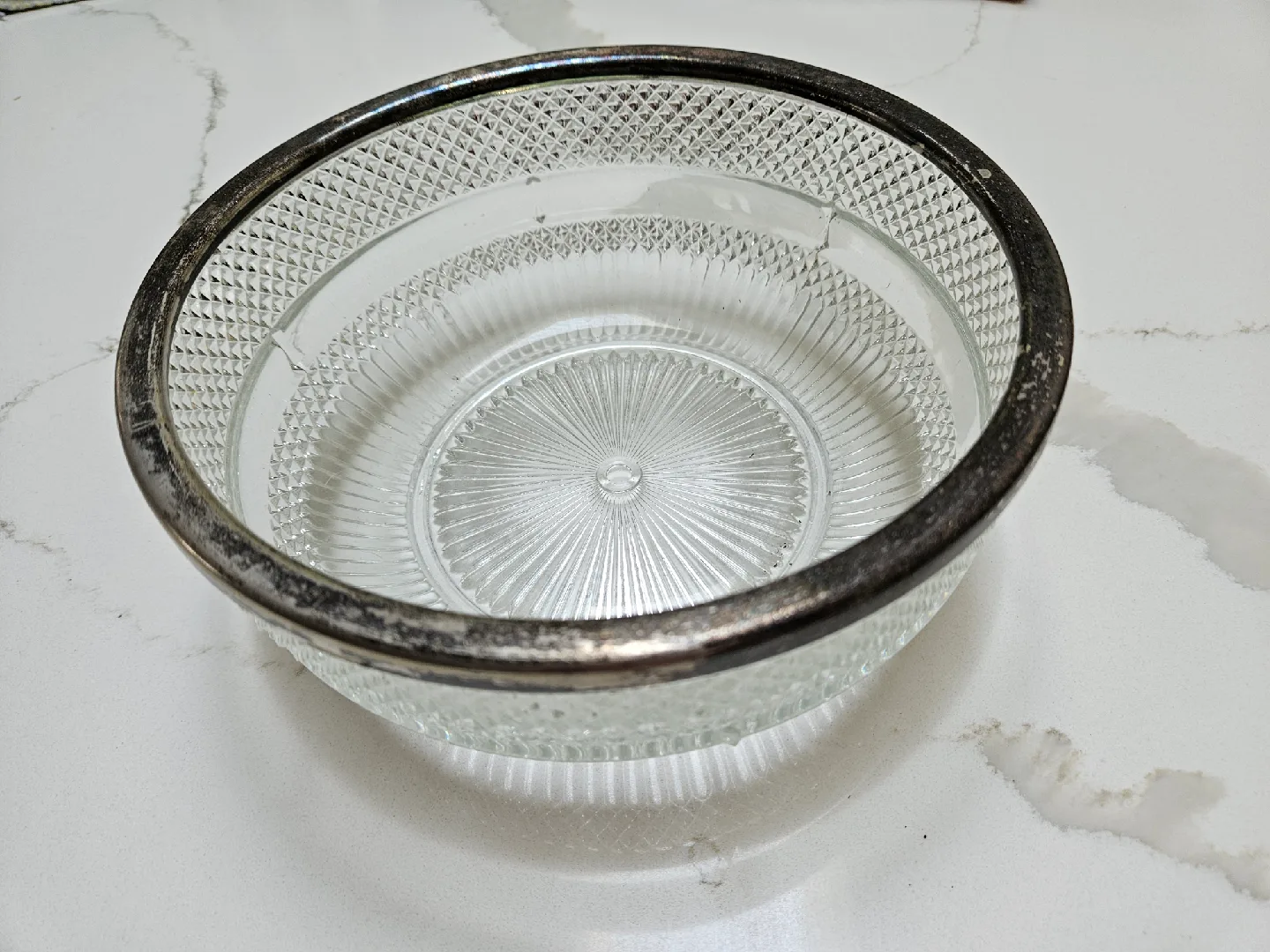 Vintage Clear Glass Bowl with Silver Rim image indicator(2)