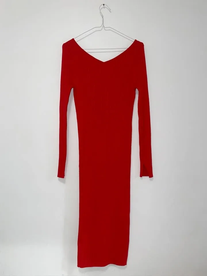H&M RIBBED RED DRESS thumbnail