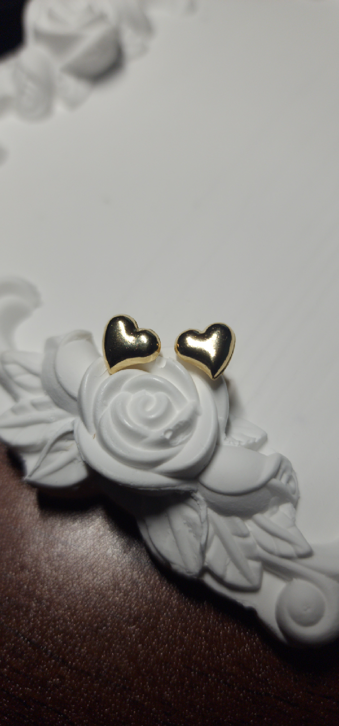 Real 18K Gold Heart Stud Earrings