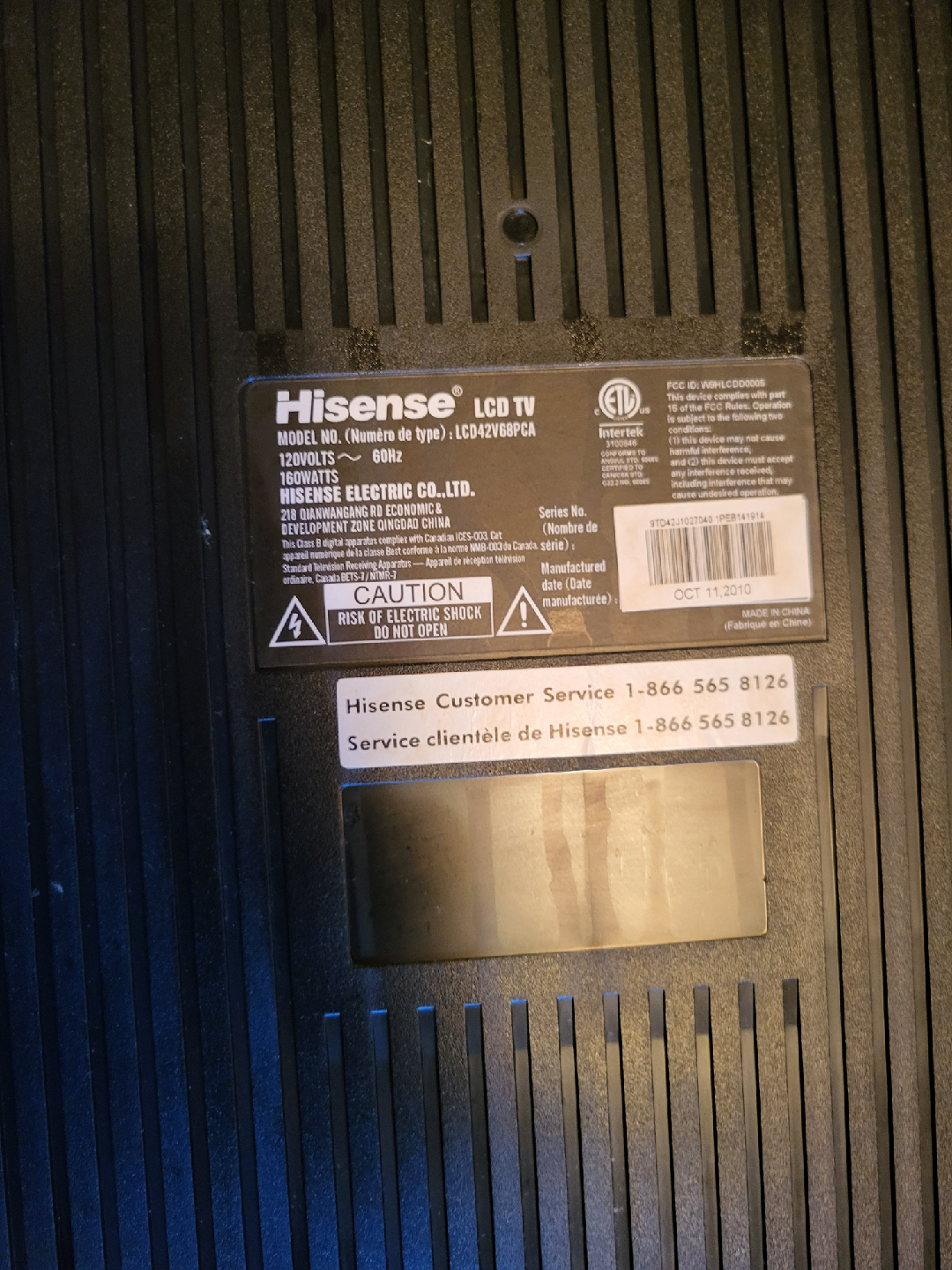 Hisense LCD TV Model LCD42V68PCA