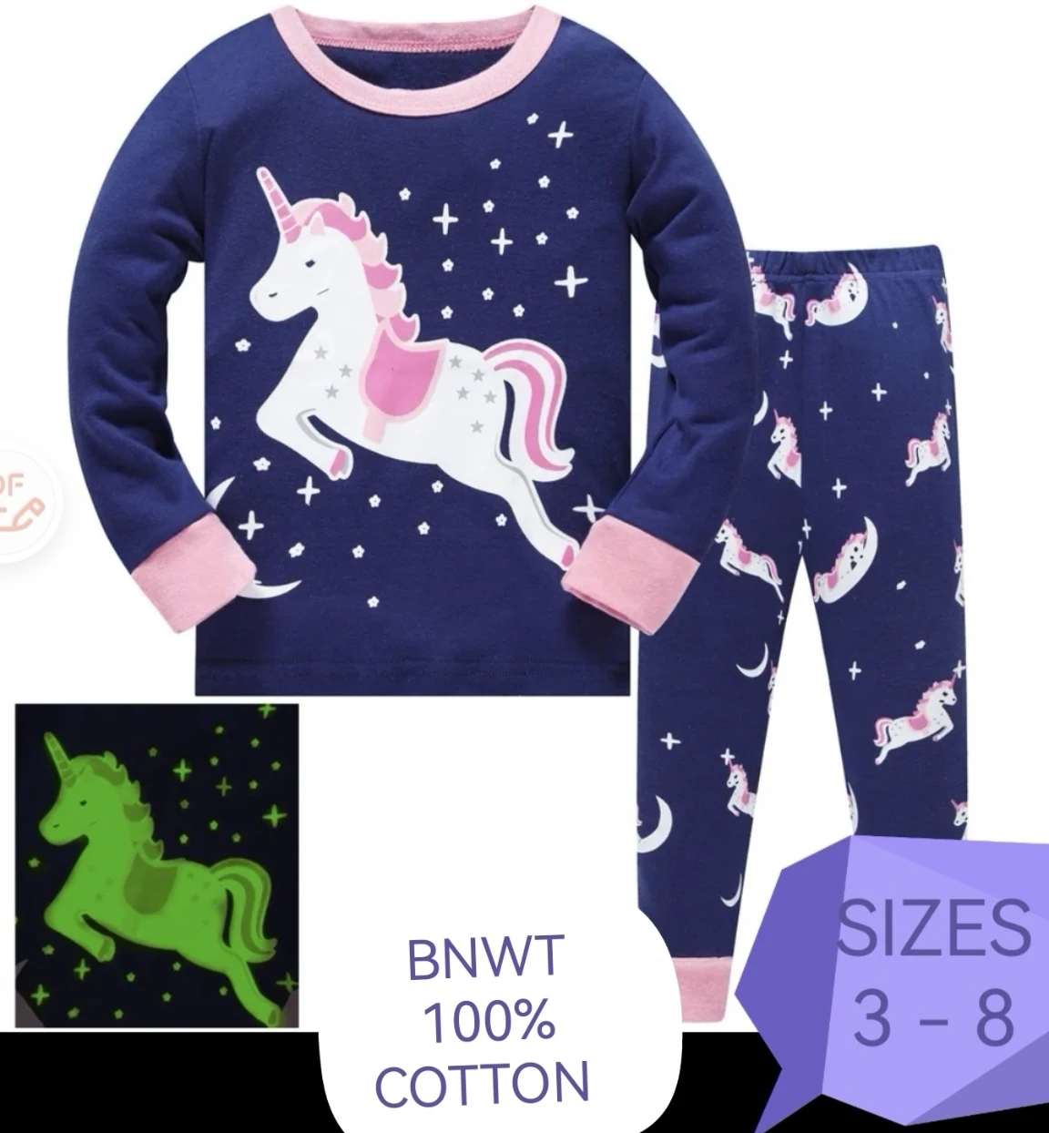 New Unicorn Cotton Pajama Set - Size 3-8 - photo 3