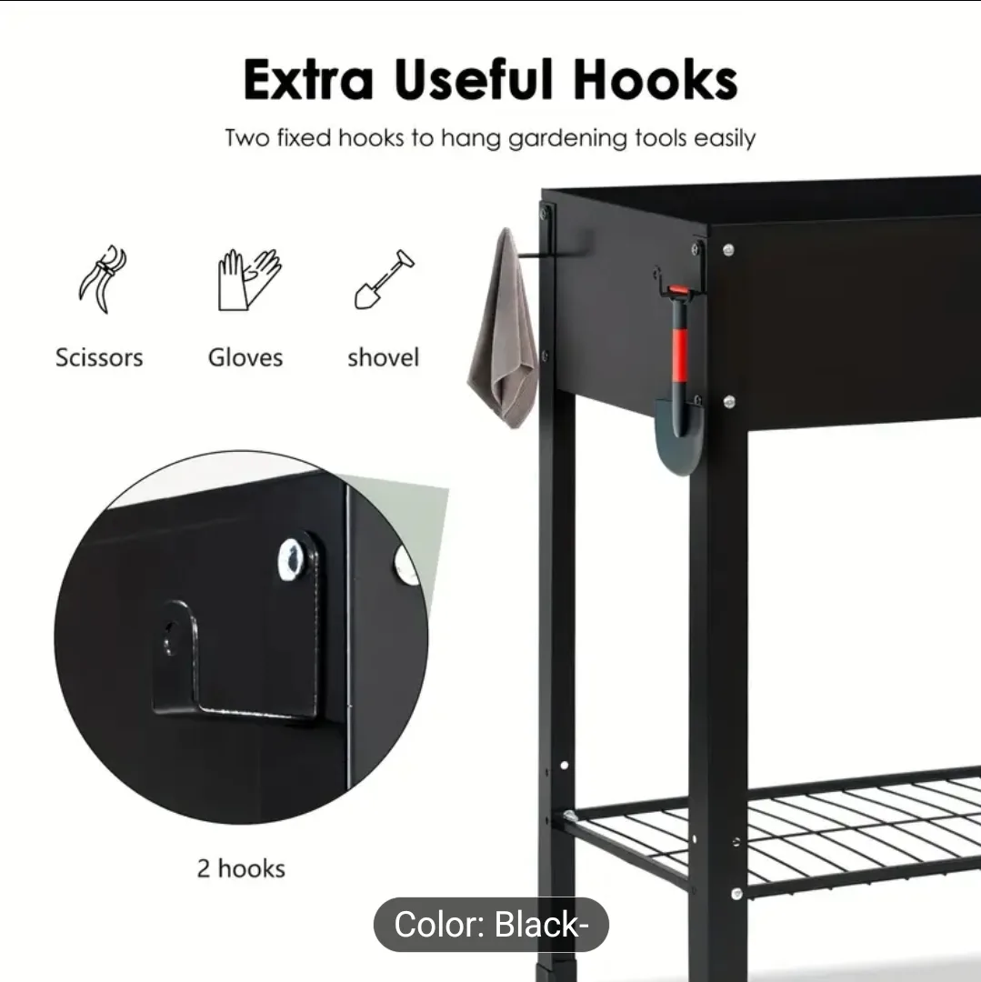 Black Raised Garden Bed with Storage Shelf image indicator(6)