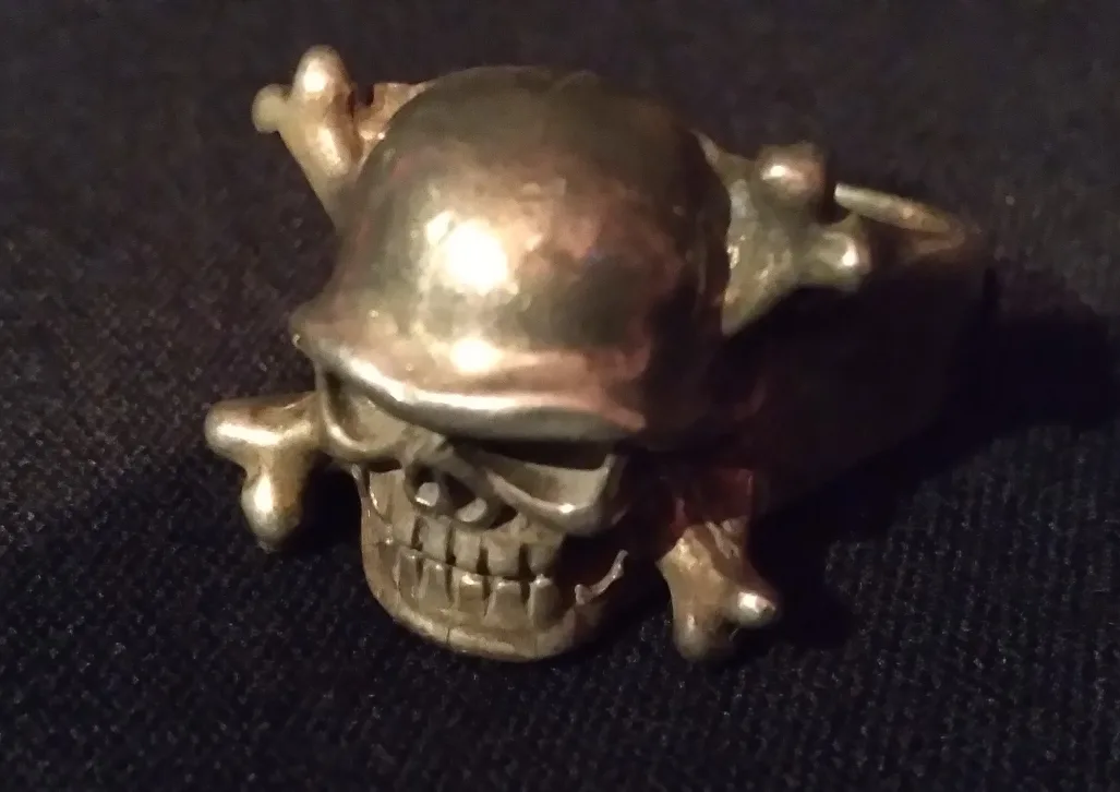 STIRLING SILVER 925 RING - SKULL & CROSSBONES - VINTAGE thumbnail