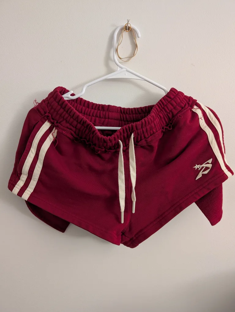 Red Athletic Shorts with White Stripes Gym Shorts with 2 Pockets thumbnail