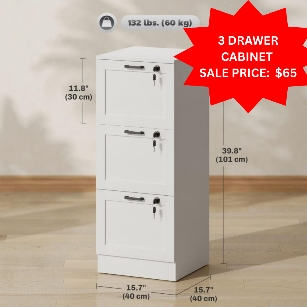 White 3-Drawer Locking File Cabinet