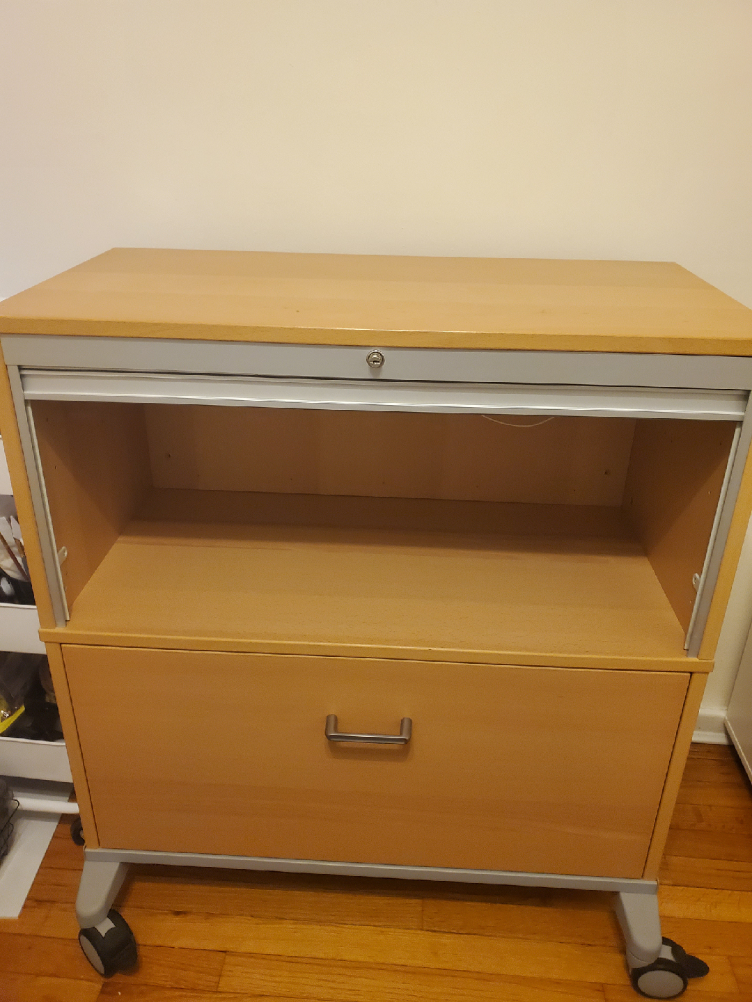 Wooden File Cabinet with Roll Top