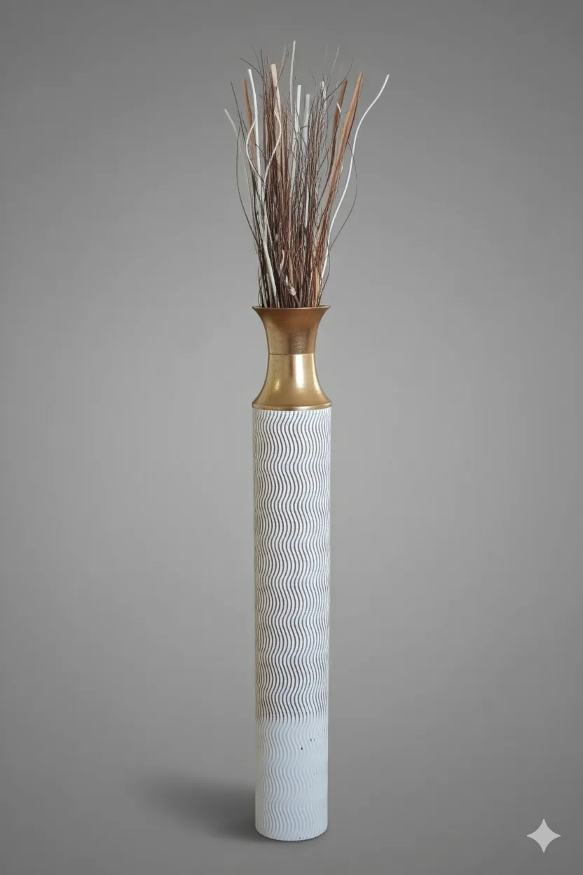 🌿 Decorative Gold White Modern Vase with Dried Grasses image indicator(2)