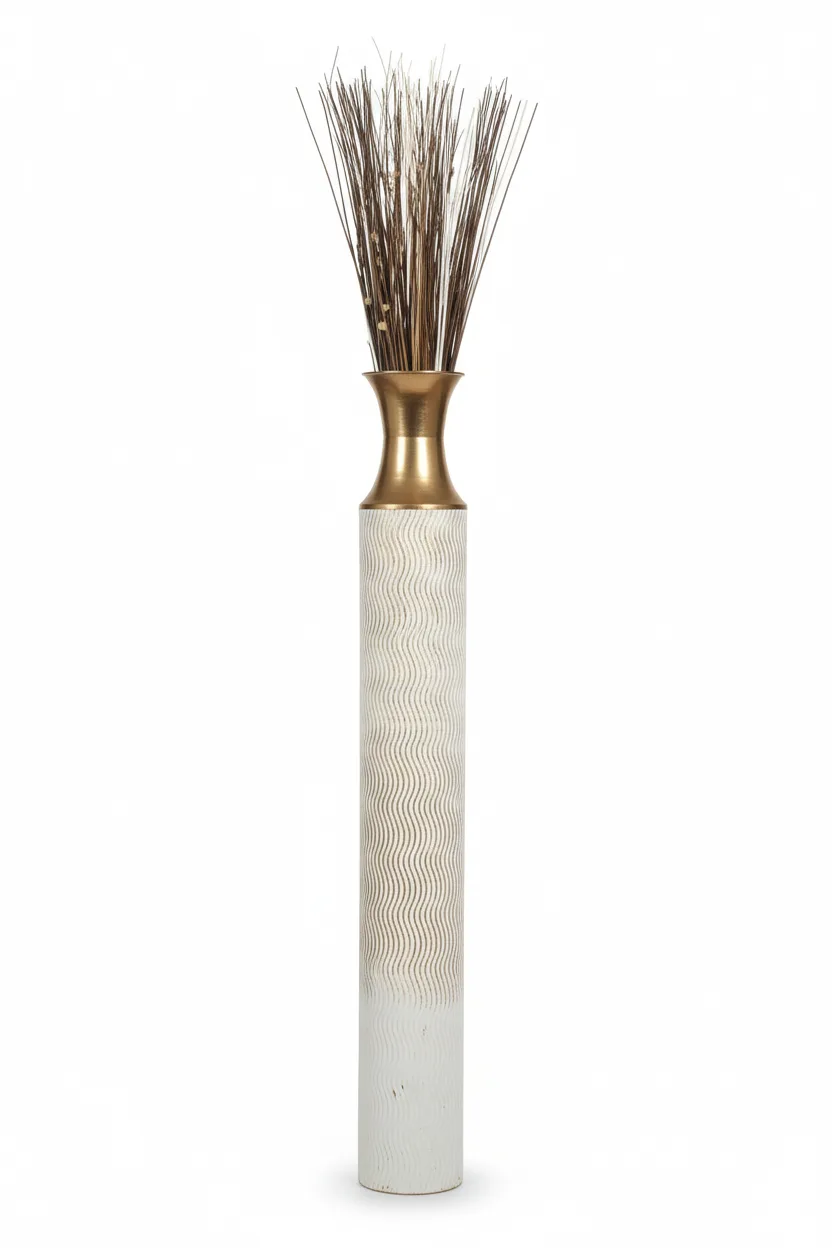 🌿 Decorative Gold White Modern Vase with Dried Grasses image indicator(3)