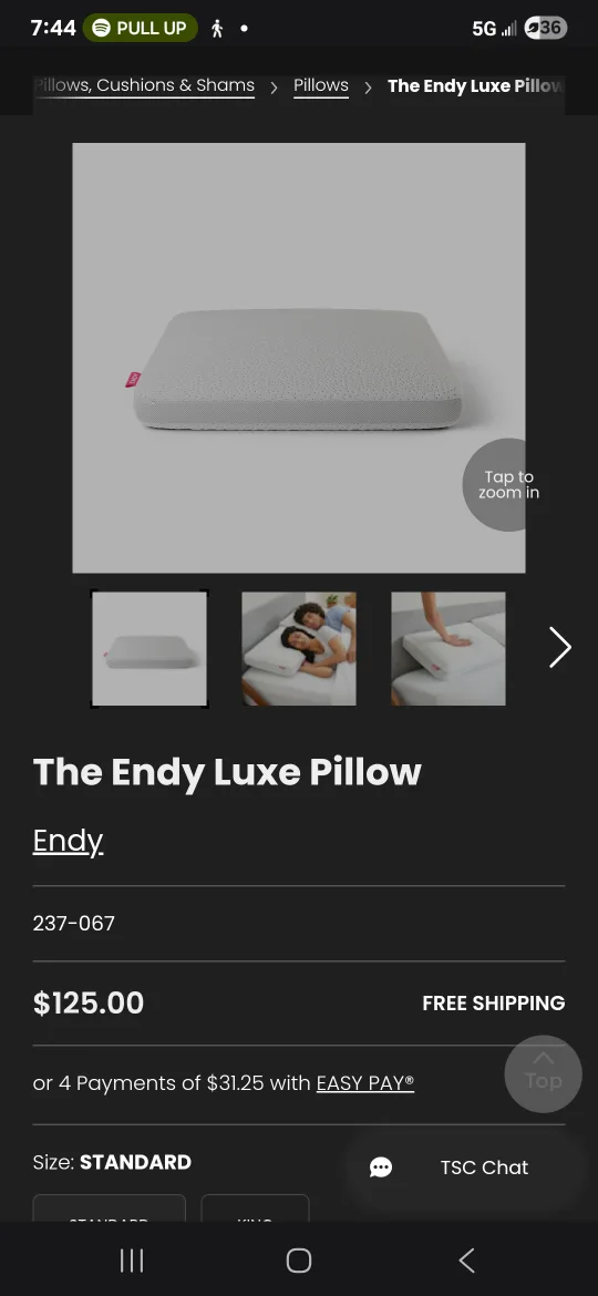 Endy Luxe Pillow - Standard Size, New in Box image indicator(2)