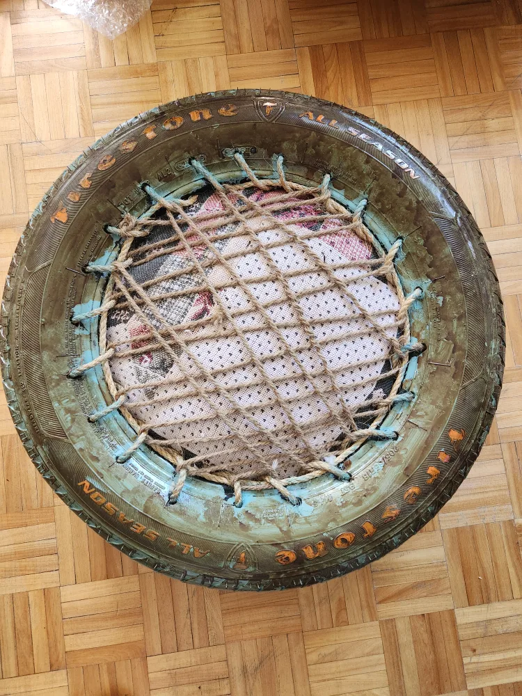 Upcycled Tire Ottoman/Footstool - Firestone thumbnail