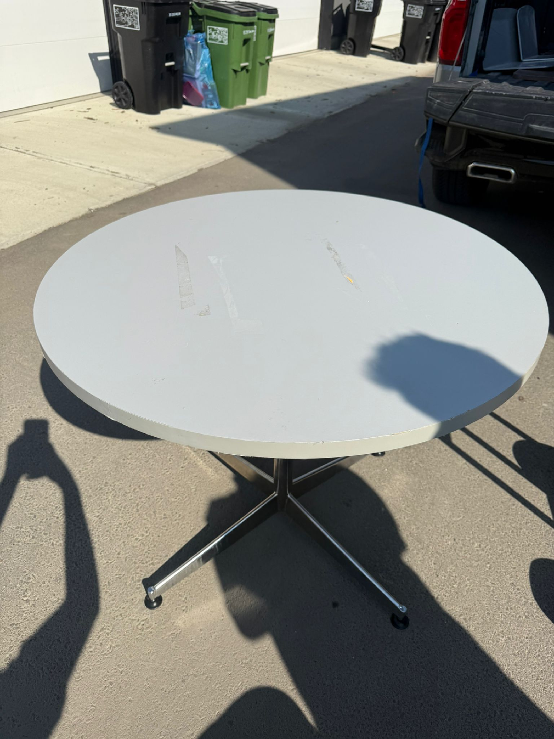Round White Table with Chrome Base