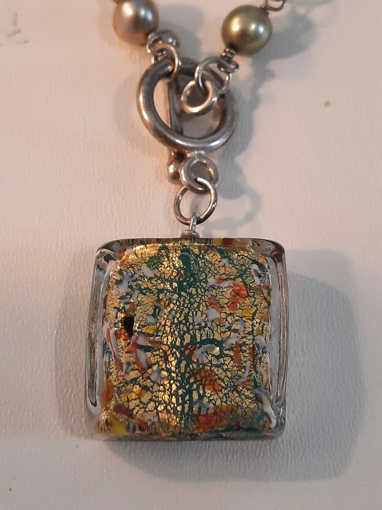 Handmade Pearl Necklace 925 silver closings with Glass Pendant image indicator(8)