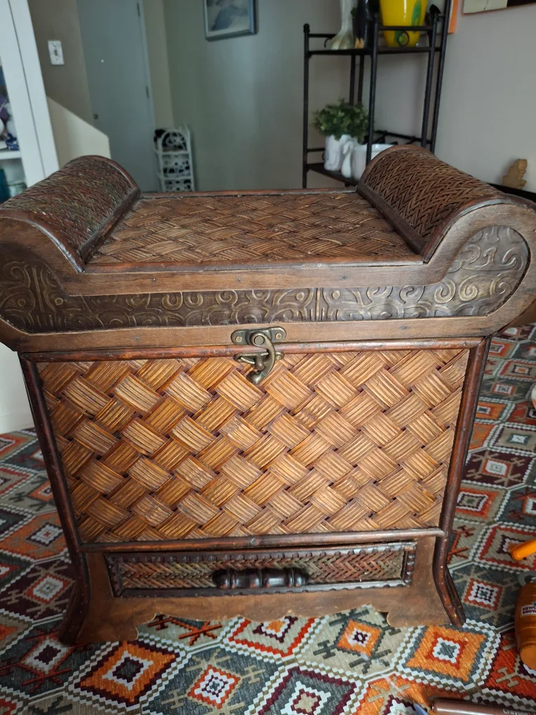 Vintage Asian Boho Chick Woven Rattan Storage Box thumbnail