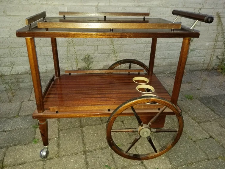 Vintage Style Wooden Rolling Bar/Food Cart 🥕 image indicator(3)