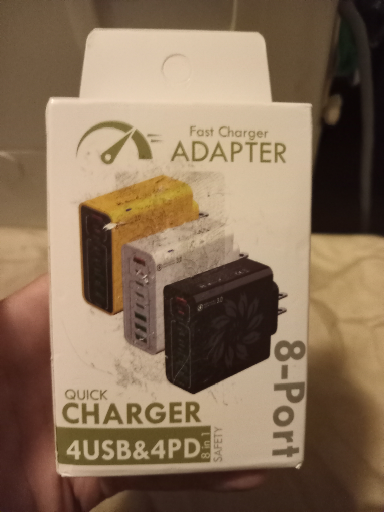 Yellow Fast Charger Adapter With 8 Ports ( 4 USB & 4 USB-C)