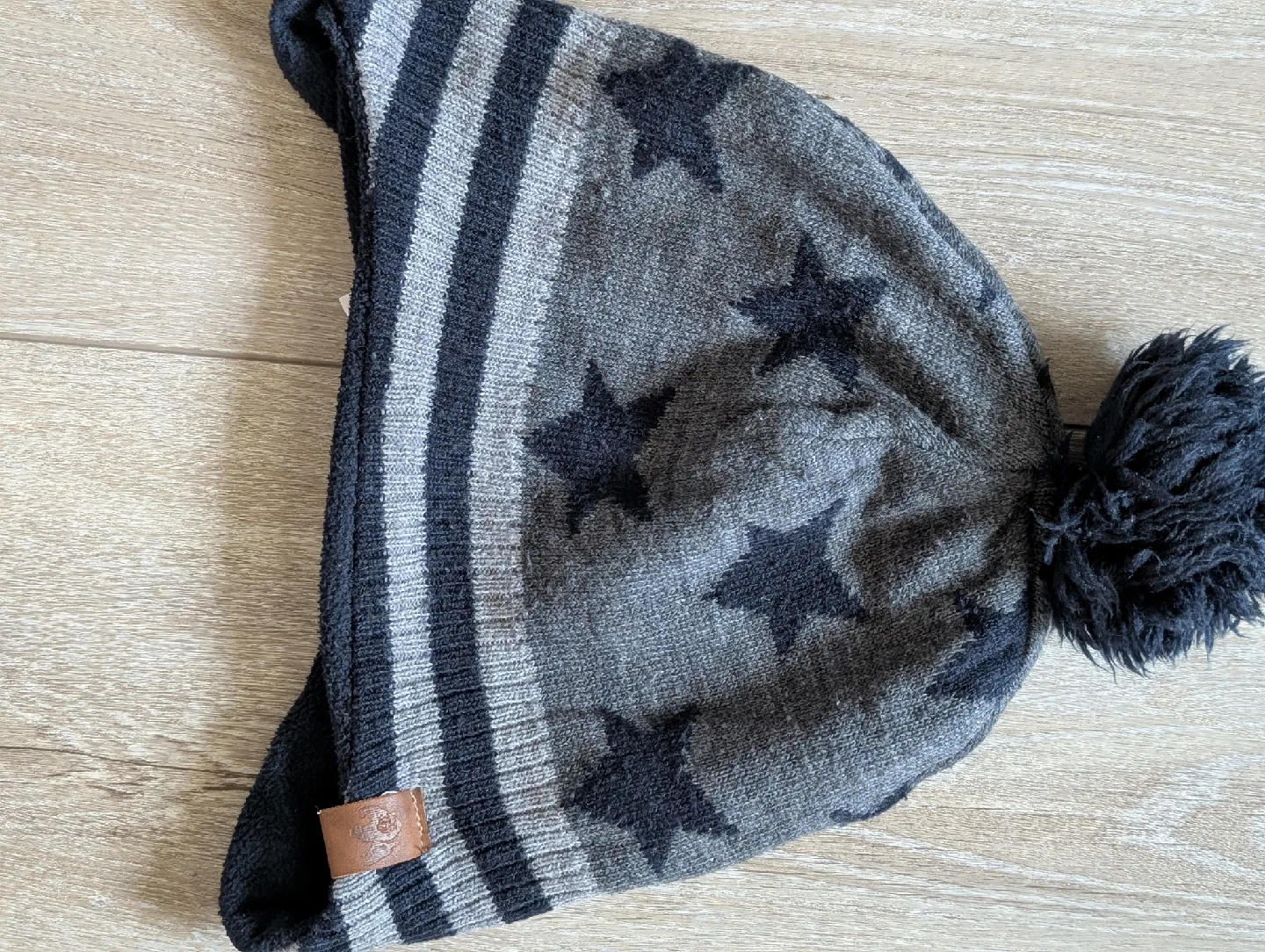Grey Star Pattern Pom Pom Beanie thumbnail